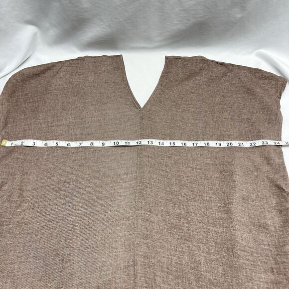 Neuflora Women's Linen Blend Midi Dress Size Small Taupe V Neck Pockets - Picture 10 of 12